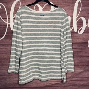 Old Navy White & Grey Striped Tee w/ Red Heart